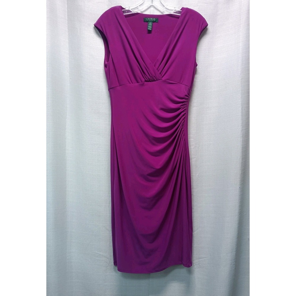 Lauren Ralph Lauren Women's 6 Purple V-Neck Fauxā Wrap Side Slit Evening Dress